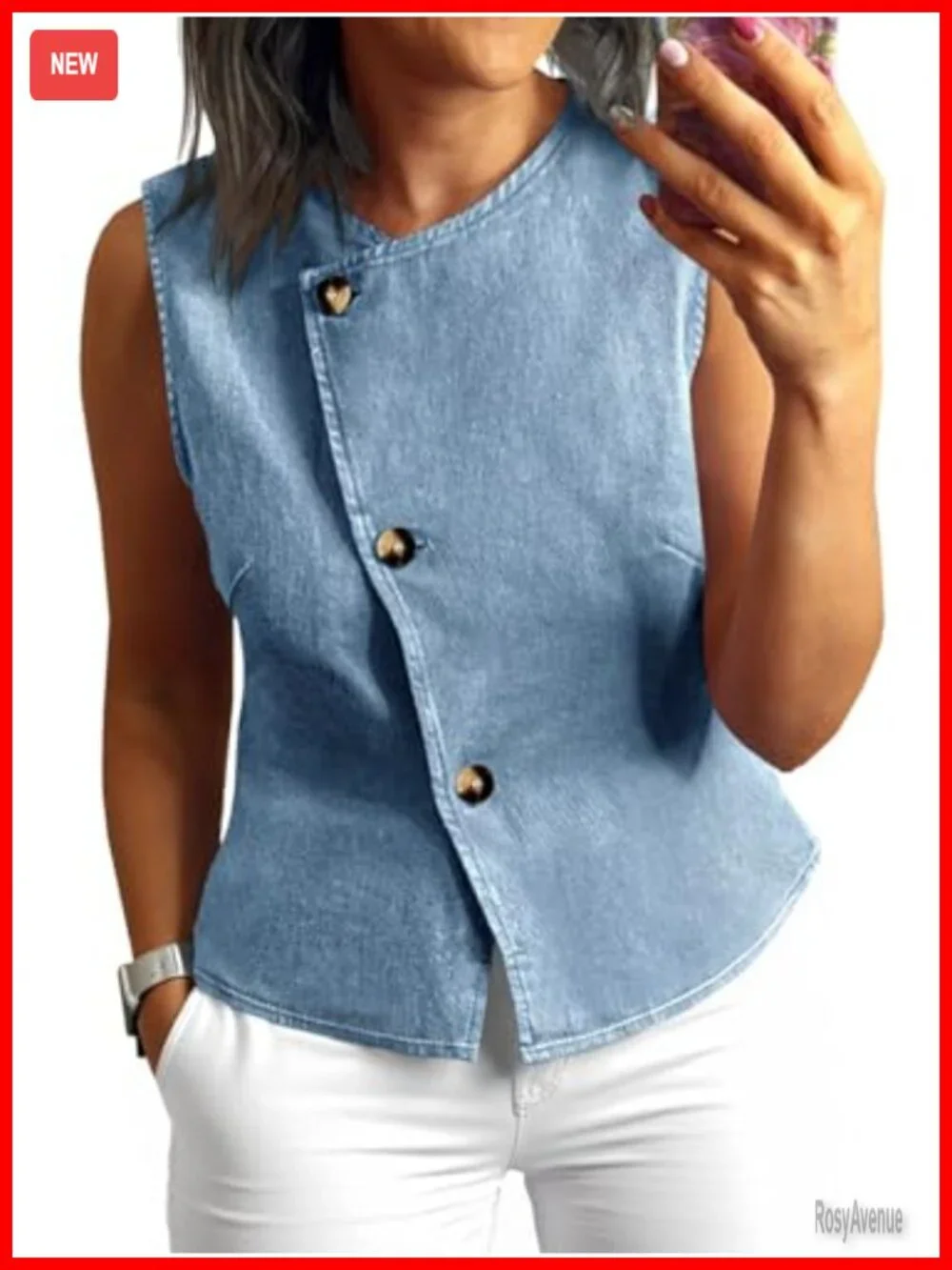 Denim Vest Top Button Down Sleeveless Blazer Business Casual Work Waistcoat
